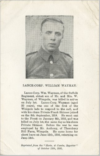 William Wayman - Commemorative Postcard 1916