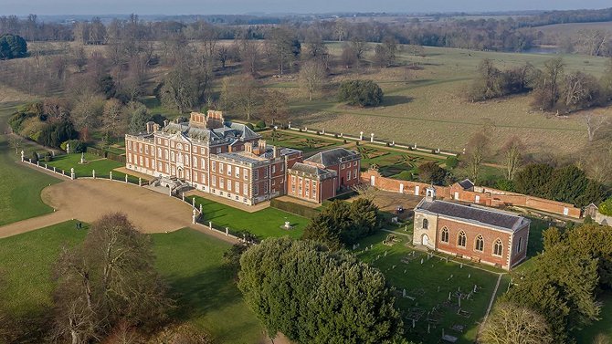 Aerial View of Wimpole Hall and St Andrew's Parish Church