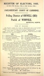 The 1935 Electoral Register for the Parish of Wimpole