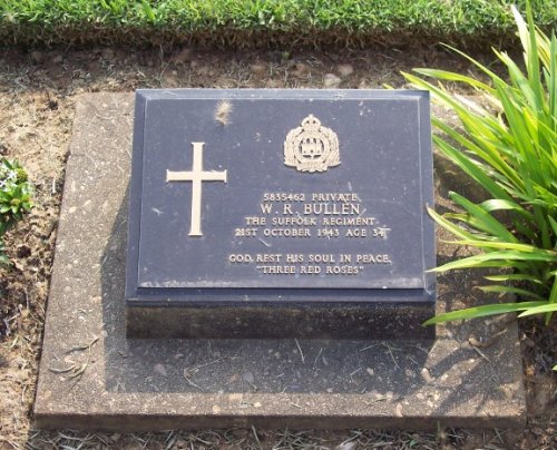 Grave of W R Bullen, Kanchanaburi 
                  War Cemetery, Thailand