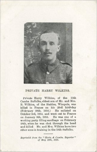 Harry Wilkins - Commemorative Postcard 1916