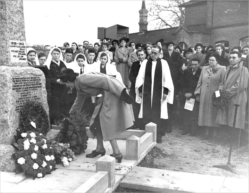 Laying the Wreaths. The Rededication Service for the Wimpole and Arrington War Memorial, c1948
