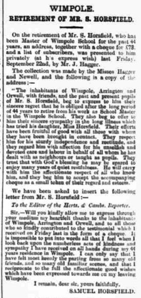 Mr Horsfield's Retirement, September 1905