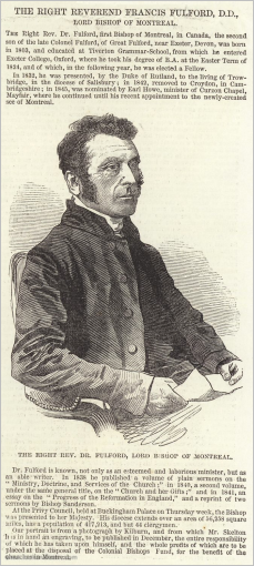 The Right Reverend Francis Fulford, DD, Lord Bishop of Montreal. Illustration for The Illustrated London News, 24 August 1850.